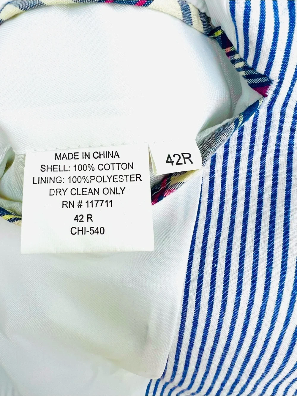 100% Cotton Alan Flusser Blue & White Striped Seersucker Sport Coat